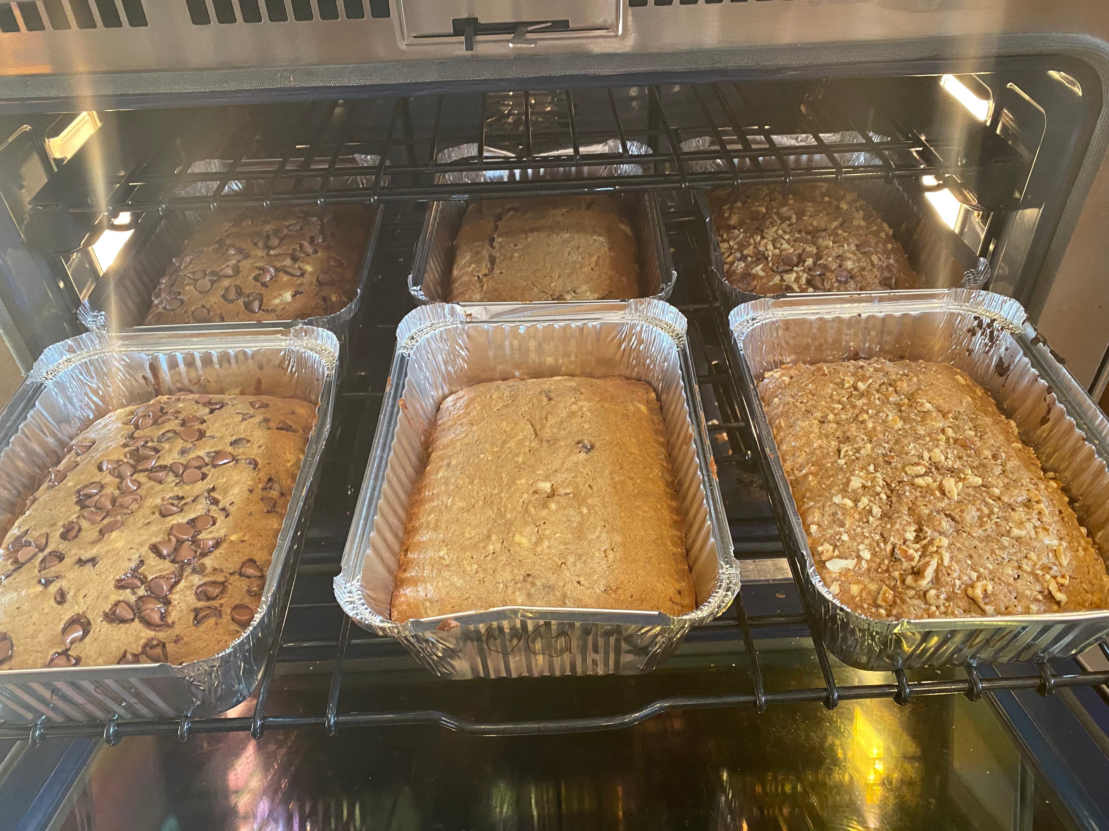 Banana bread loaves baking in the oven